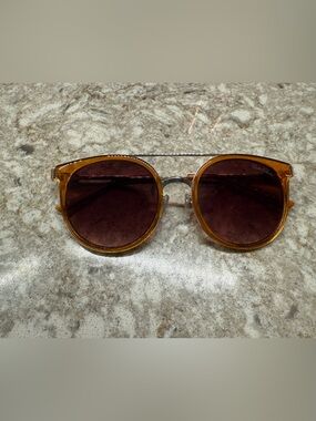 Carlos Falchi Amber Round Sunglasses with Brown Lenses